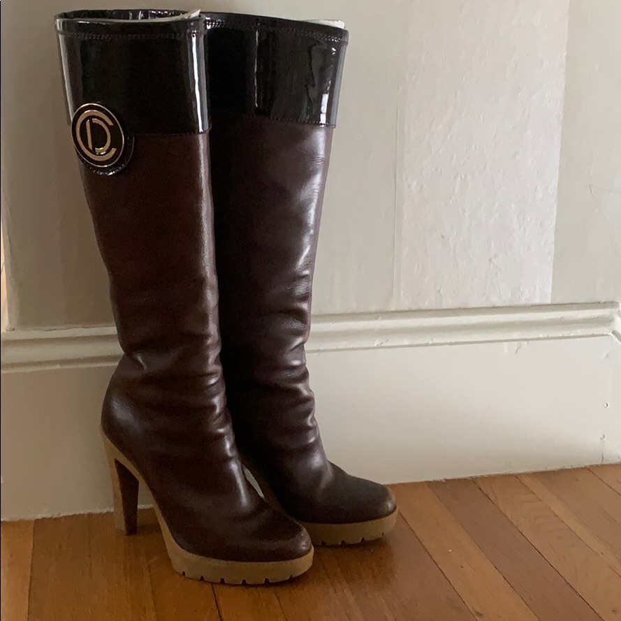 Dior Brown Leather Boot Heels With Logo